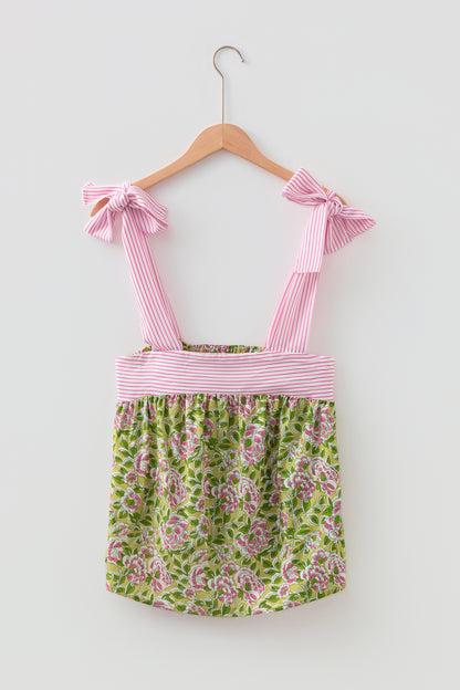 Fashion Printed Knot Straps Babydoll Tank Top