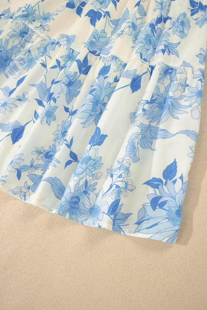 Sky Blue Ruffled Straps Smocked High Waist Floral Maxi Dress