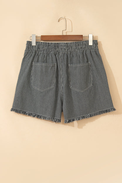 Raw Edge Drawstring Elastic Waist Casual Denim Shorts