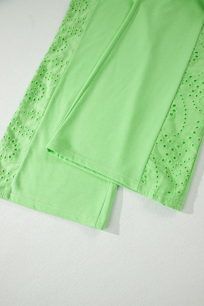 Lace Patchwork Half Sleeve Top Elastic Waist Pants Two Piece Set