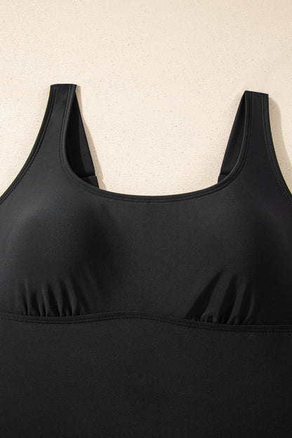 Black Scoop Neck Adjustable Tankini and Matching Skort Bathing Suit