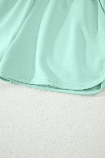 Solid Color Exposed Seam Mock Neck Oversize Tee Casual Shorts 2pcs Outfit
