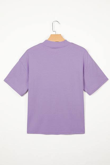 Pink Solid Color High Neck Oversize Tee