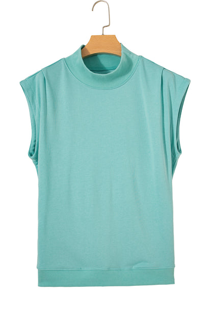 Solid Color High Neck Cap Sleeve Loose Top