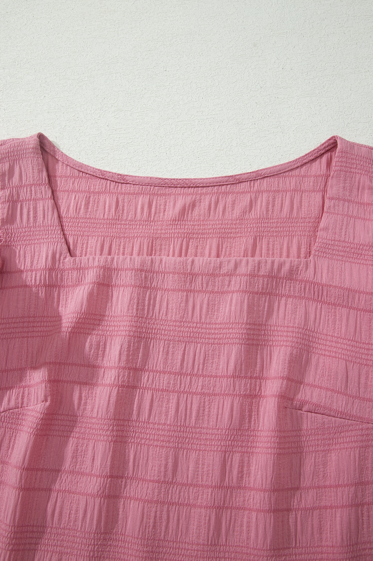 Textured Square Neck Top and Shirred High Waist Shorts Set