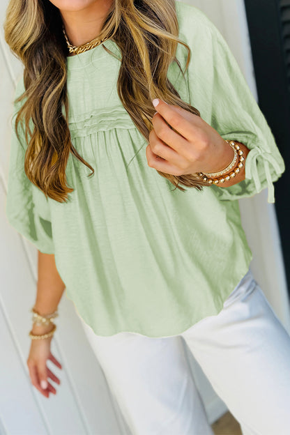 Tie Half Sleeve Pleated Detail Babydoll Blouse