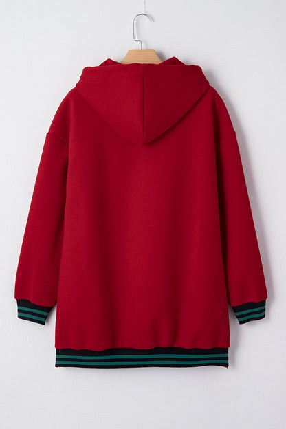 Four Leaf Clover Contrast Cuffed Drop Shoulder Zip up Tunic Hoodie