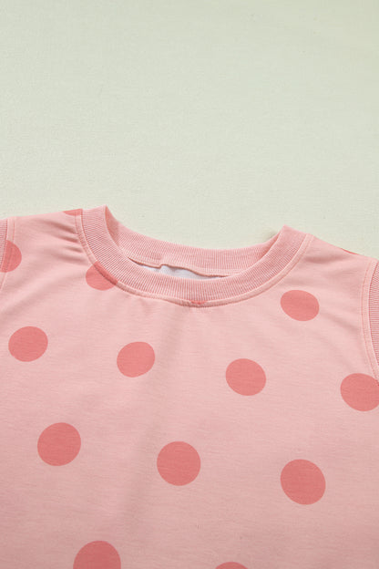 Ribbed Trim Polka Dot Print Tank Split Mini Skort 2pcs Set