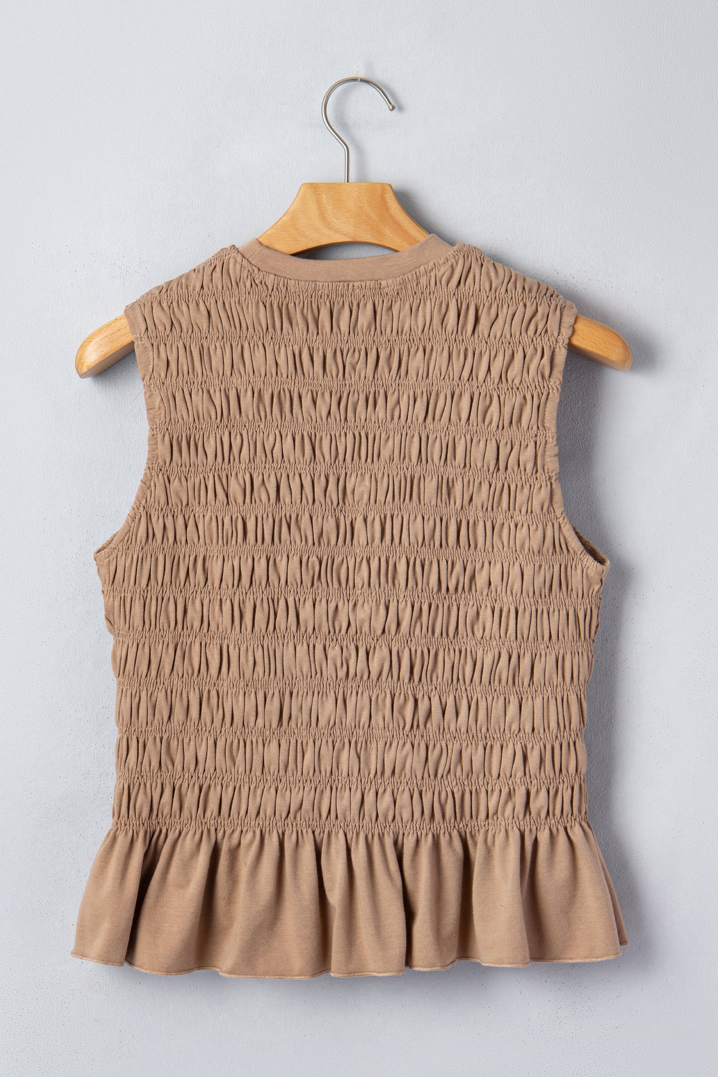 Shirred Slim Fit Ruffle Hem Tank Top