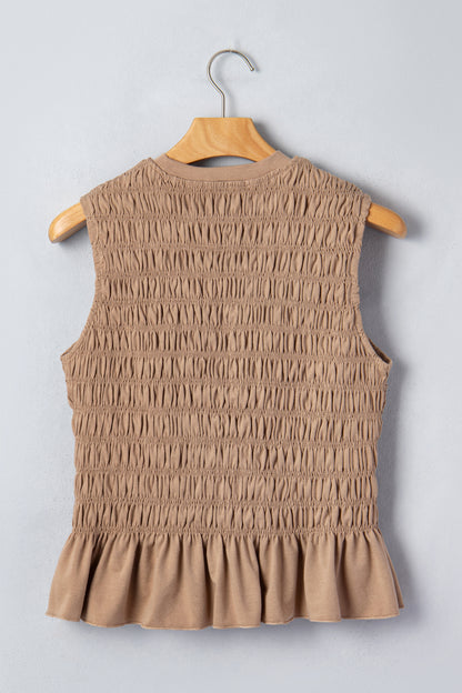 Shirred Slim Fit Ruffle Hem Tank Top