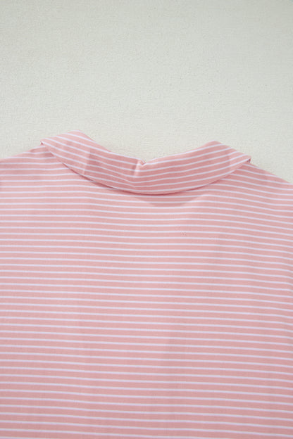 Stripe Dolman Sleeve Polo Shirt and Drawstring Shorts Set