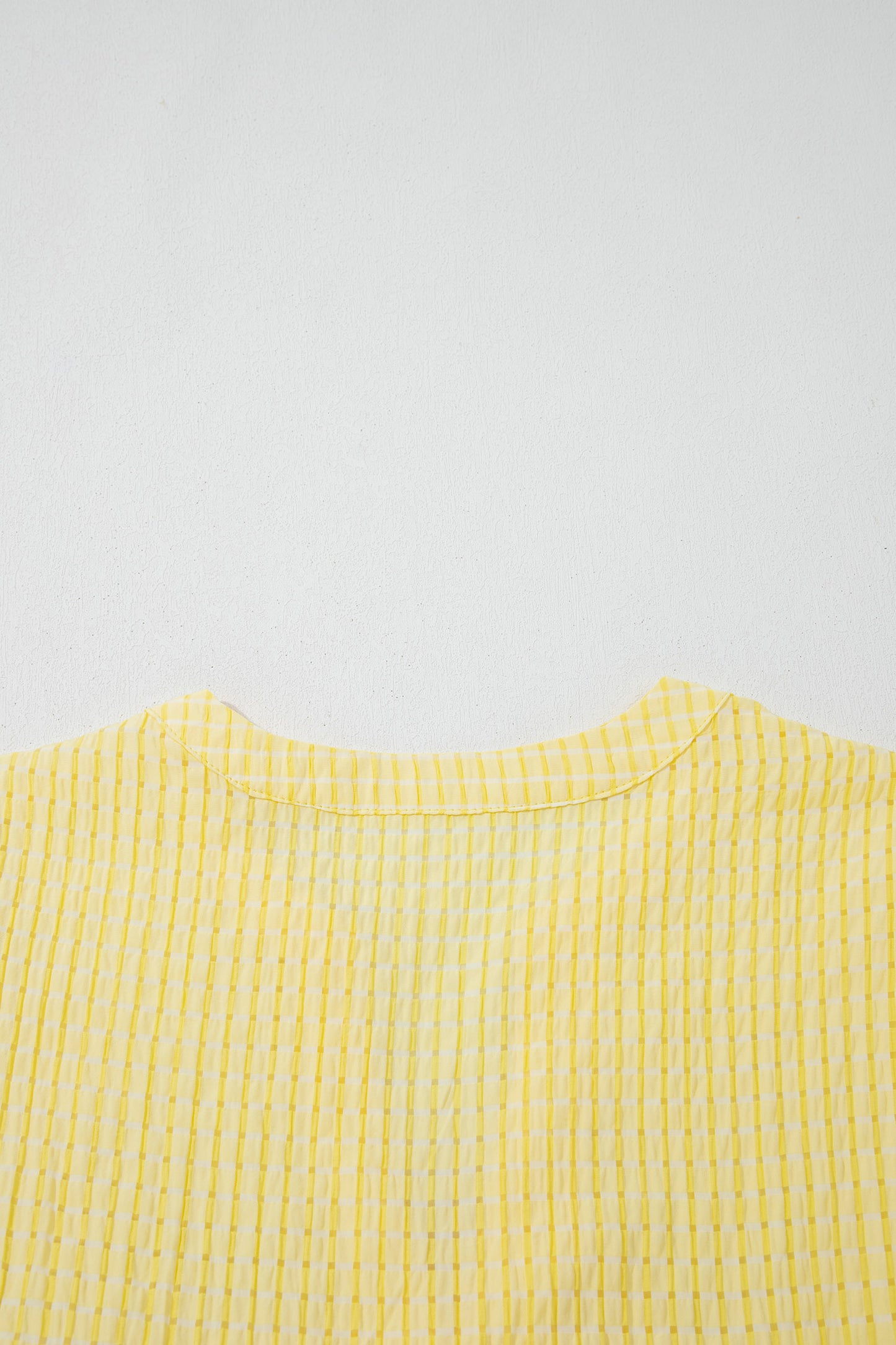 Gingham Textured Bow Tie Short Sleeve Tiered Midi Dress