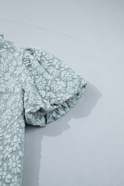 Floral Textured Jacquard Puff Sleeve Blouse