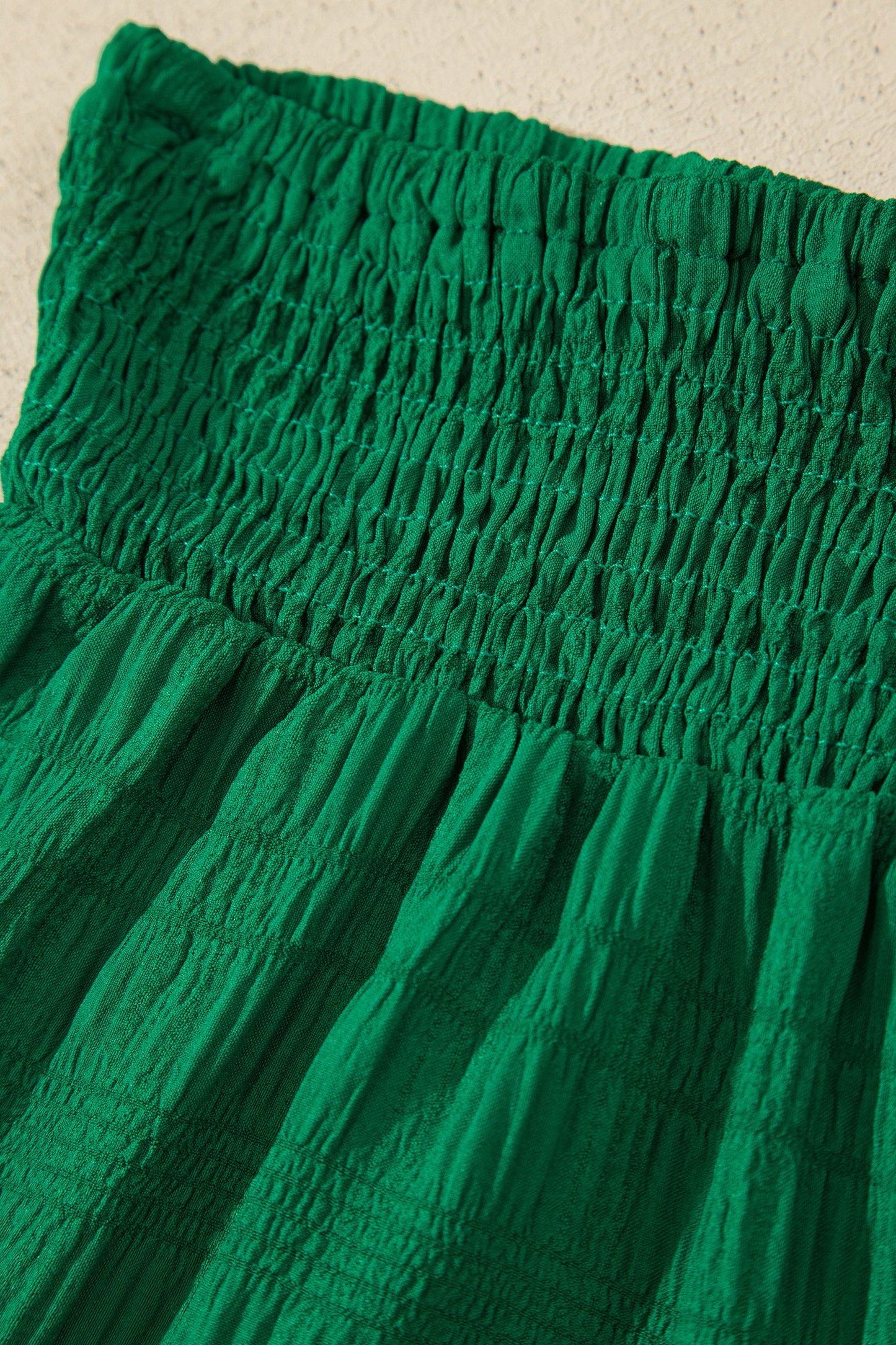 Textured Square Neck Top and Shirred High Waist Shorts Set