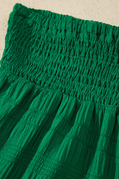 Textured Square Neck Top and Shirred High Waist Shorts Set