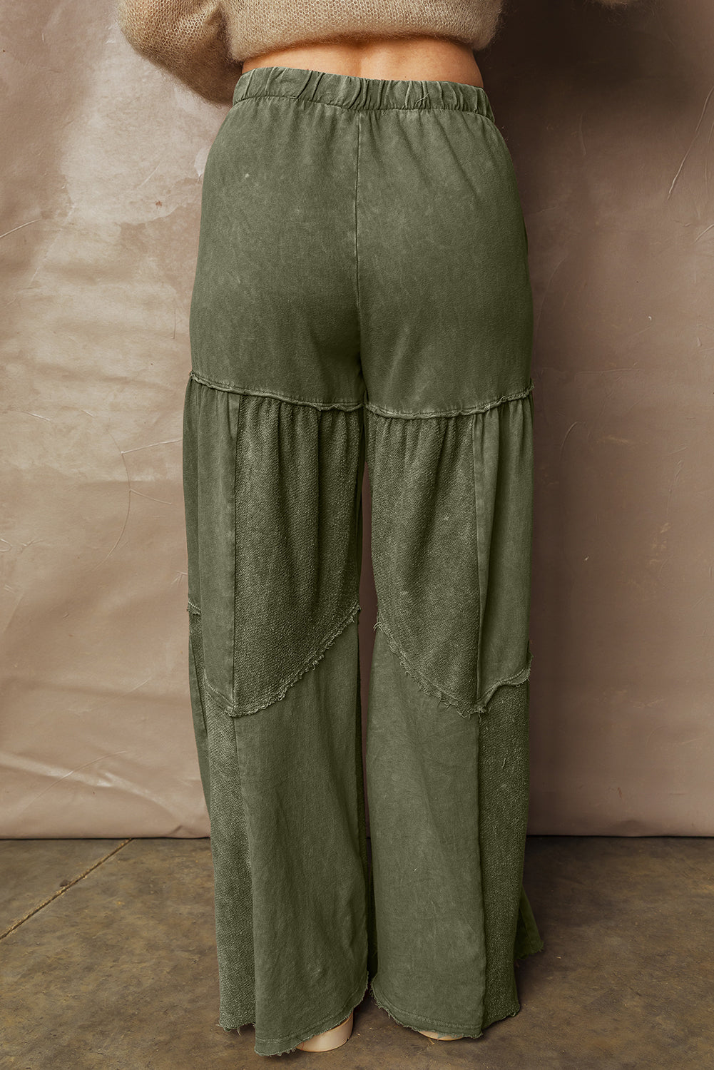 Wild Ginger Careys Mineral Wash Tiered Wide Leg Patchwork Drawstring Pants