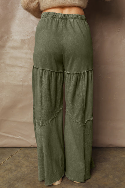 Wild Ginger Careys Mineral Wash Tiered Wide Leg Patchwork Drawstring Pants