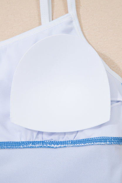 Color Block Edge Ribbed Pocketed Lined Swim Dress