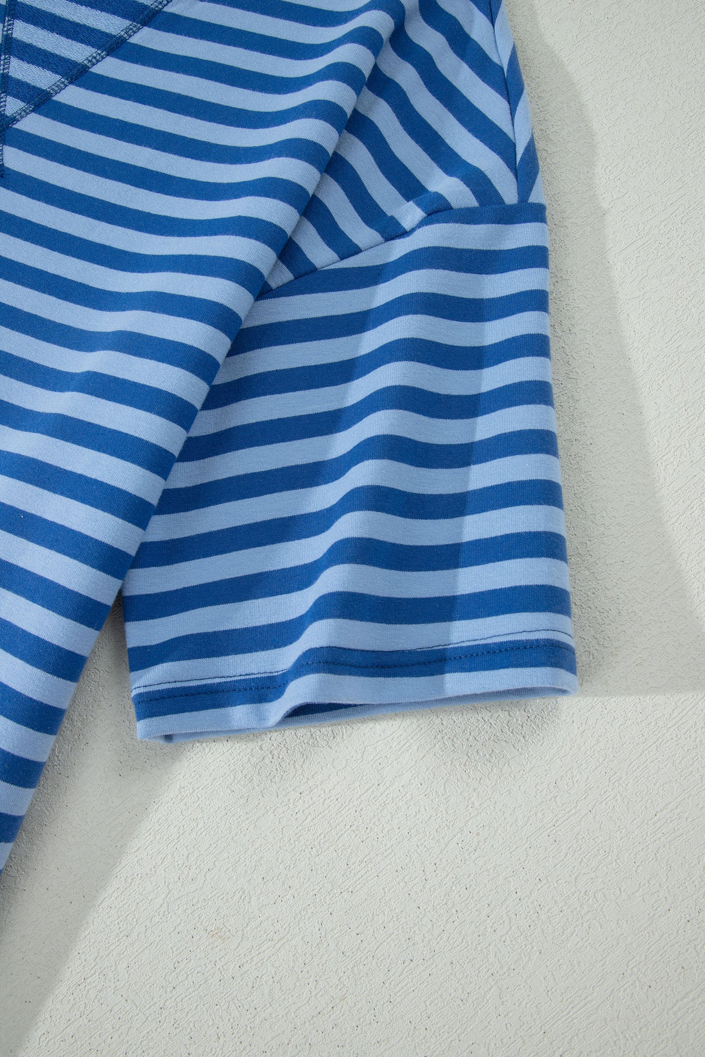 Striped Ribbed Cotton Two-Piece Short Set with Chest Patch Detail