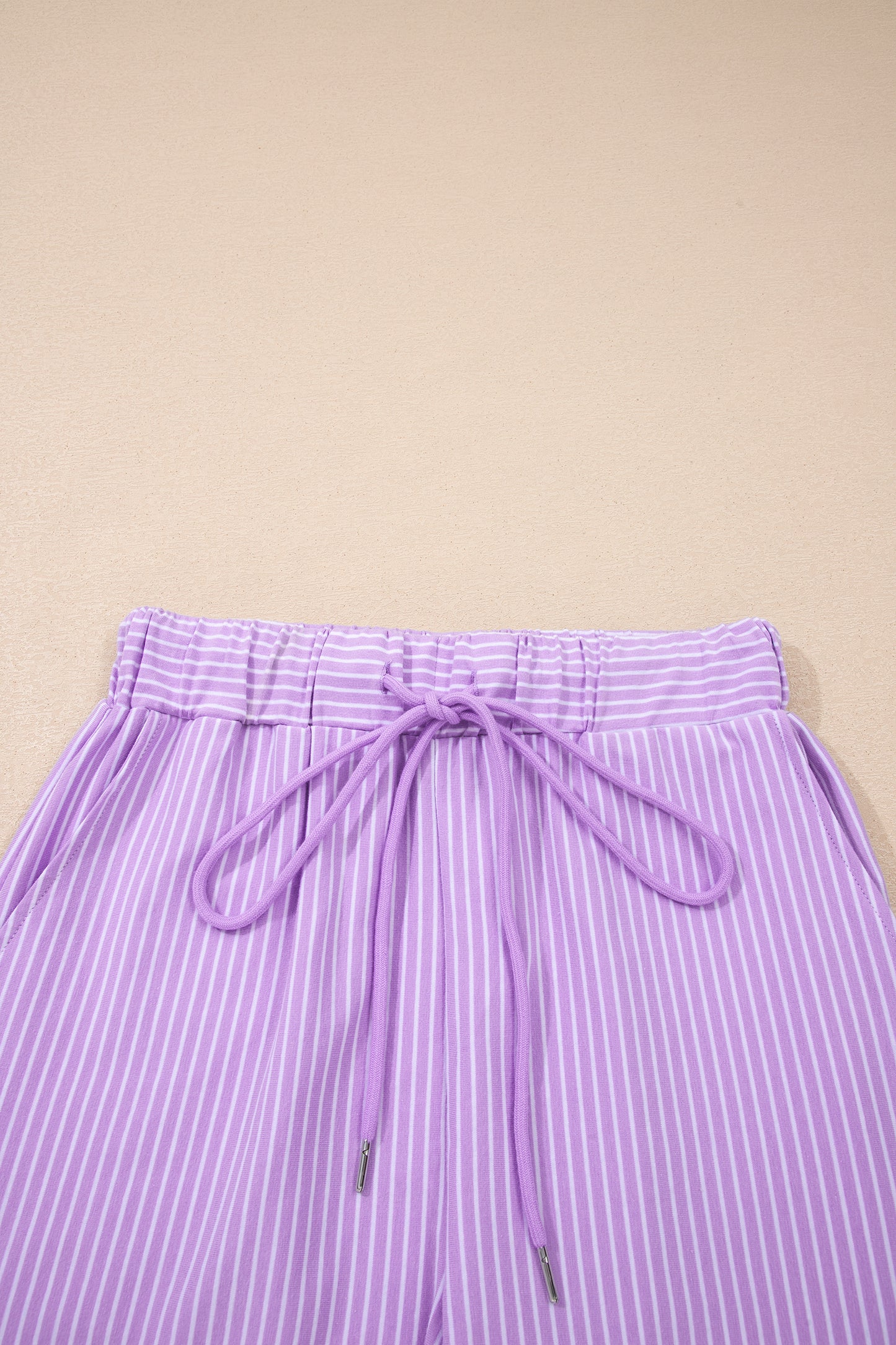 Stripe Dolman Sleeve Polo Shirt and Drawstring Shorts Set