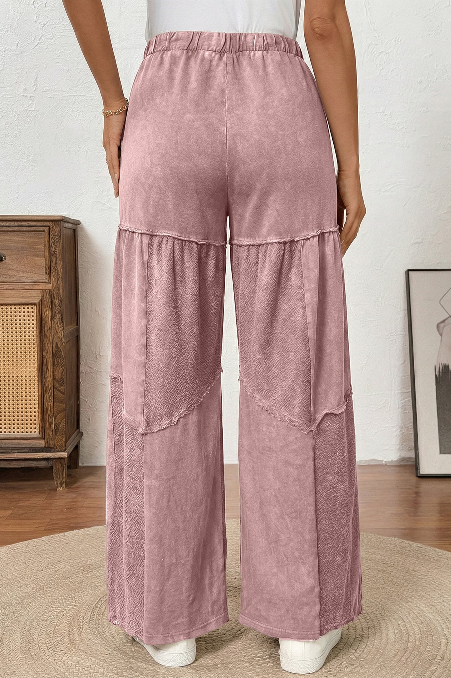 Wild Ginger Careys Mineral Wash Tiered Wide Leg Patchwork Drawstring Pants