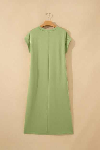 Green Bay Solid Color Long T Shirt Dress with Slits