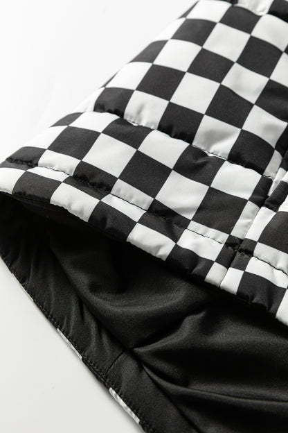 Brown Double Checked Stand Collar Cropped Puffer Vest