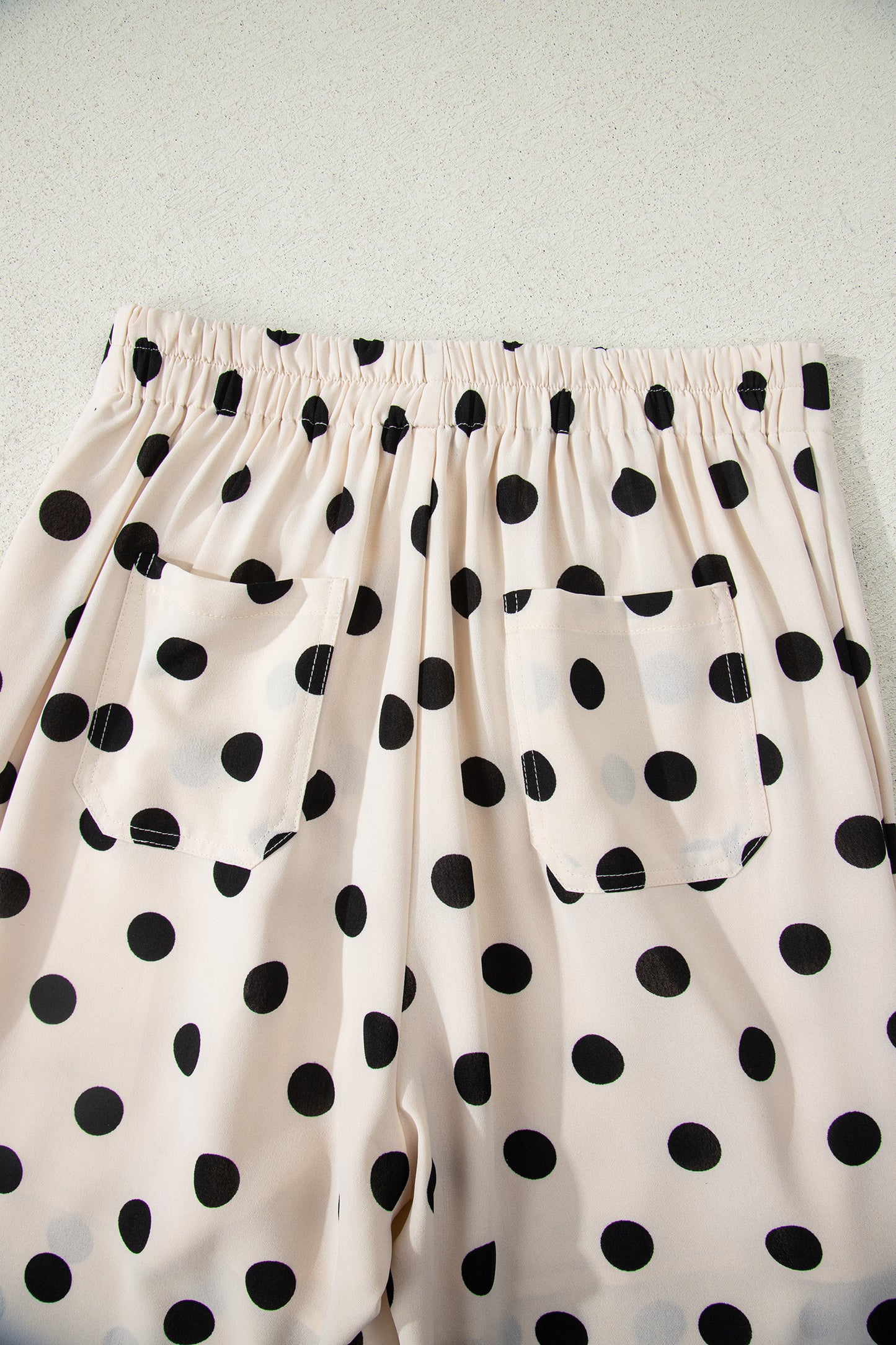 White Polka Dot Print Patched Pocket Loose Pants