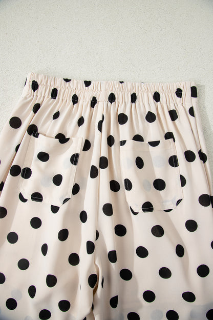 White Polka Dot Print Patched Pocket Loose Pants