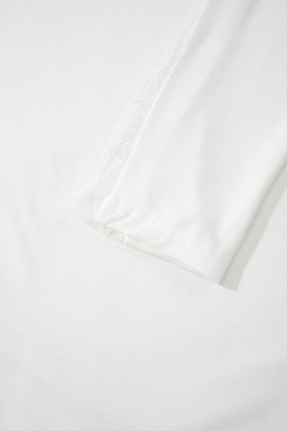 White Sheer Lace Splicing Long Sleeve Shift Top