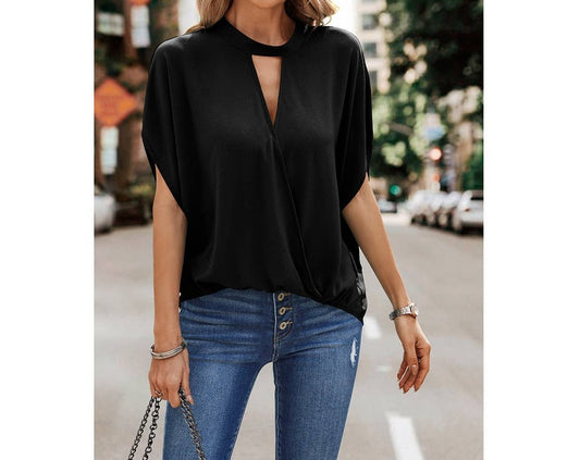 Cut Out Short Dolman Sleeves Blouse | Shirt - Women's | 011624, new arrival, New Arrivals, short sleeve top, Top | Elings