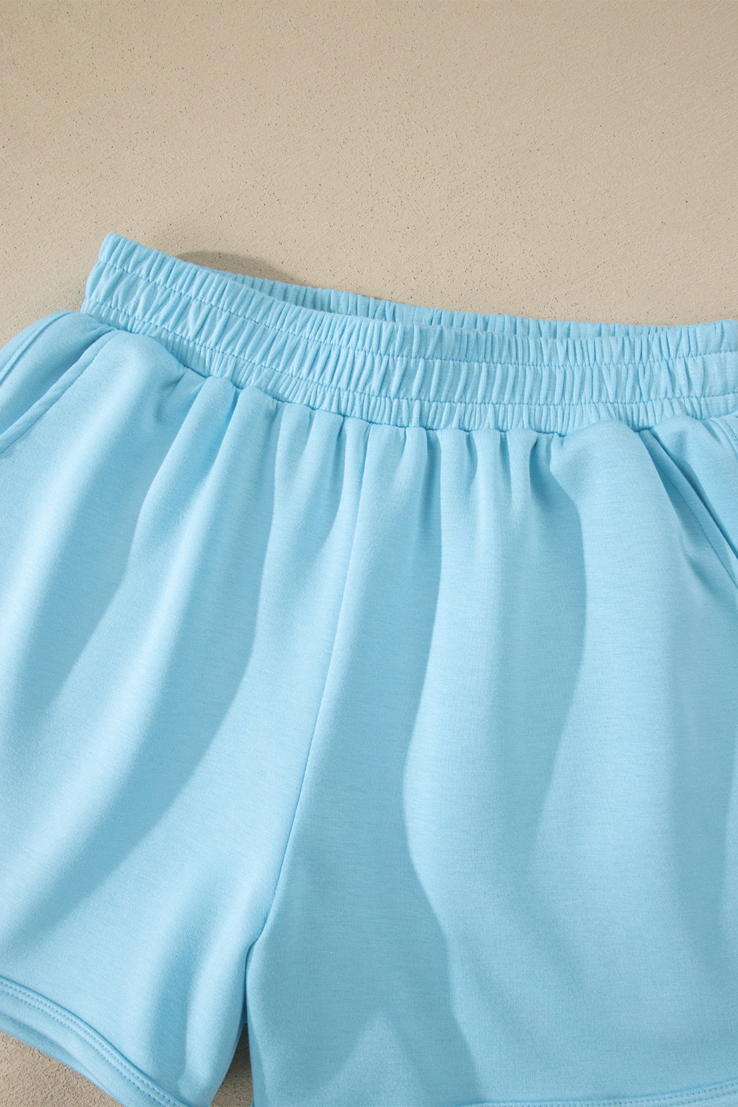 Solid Color Exposed Seam Mock Neck Oversize Tee Casual Shorts 2pcs Outfit