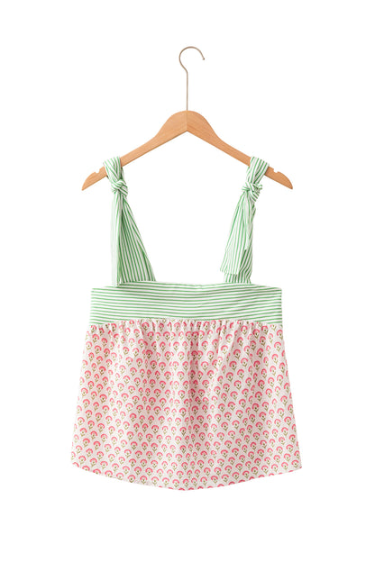 Fashion Printed Knot Straps Babydoll Tank Top