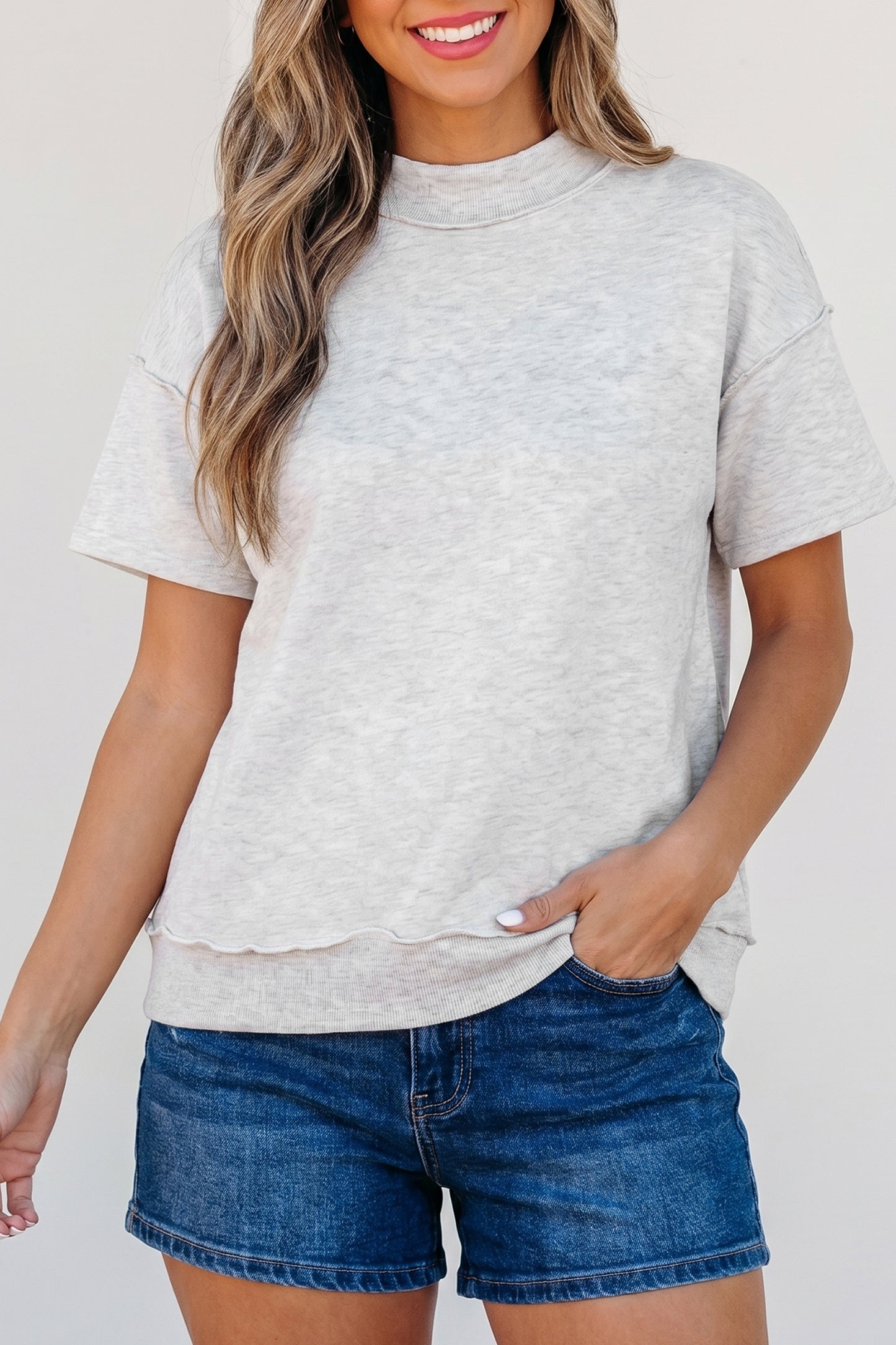 Exposed Seam Detail Mock Neck Tee