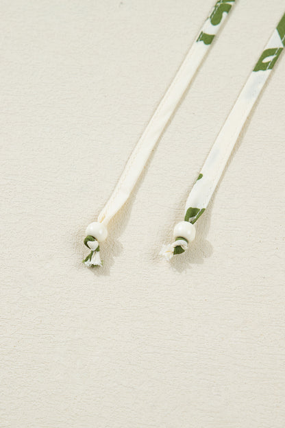 Apricot Floral Print Tie V Neck Button Down Puffy Half Sleeve Shirt