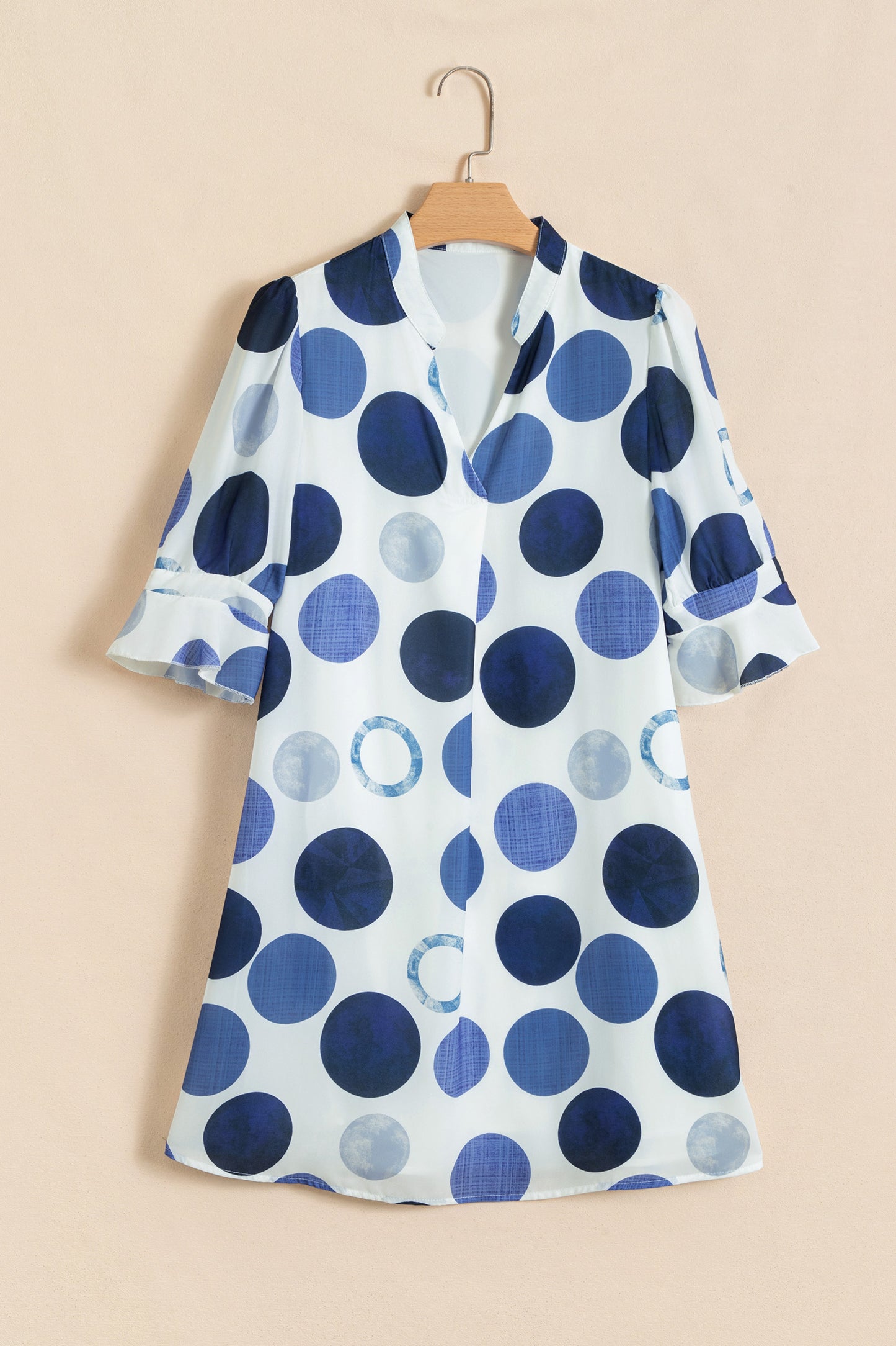 Polka Dot Print Flounced Half Sleeve Casual Vacation Style Mini Dress