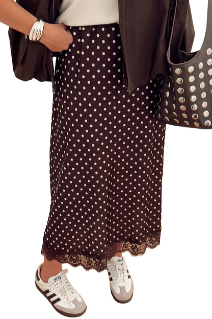 Polka Dot Lace Hem Elegant Long Shift Skirt