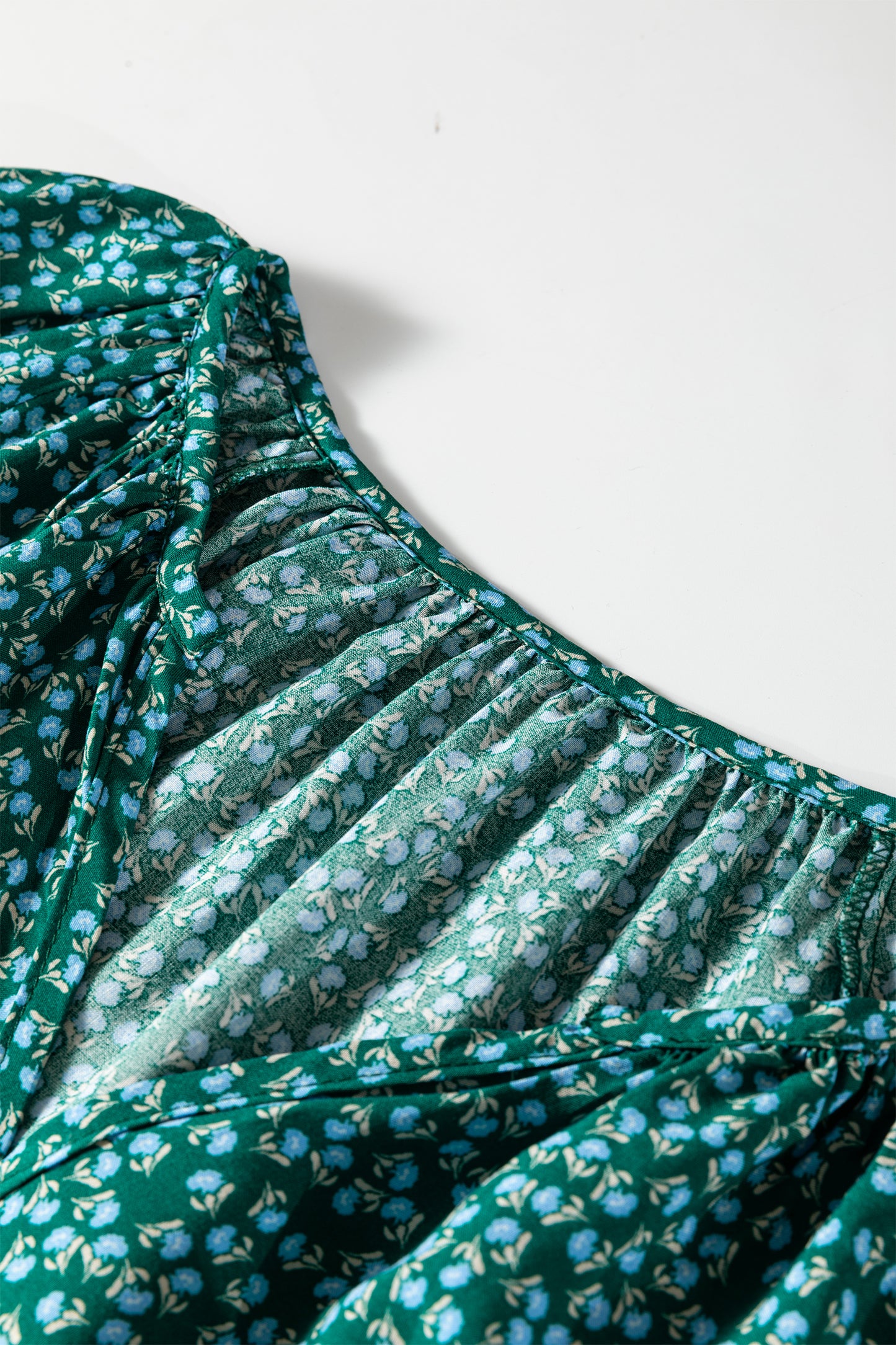 Green Boho Chic Notched V Neck Plus Floral Short Sleeve Top