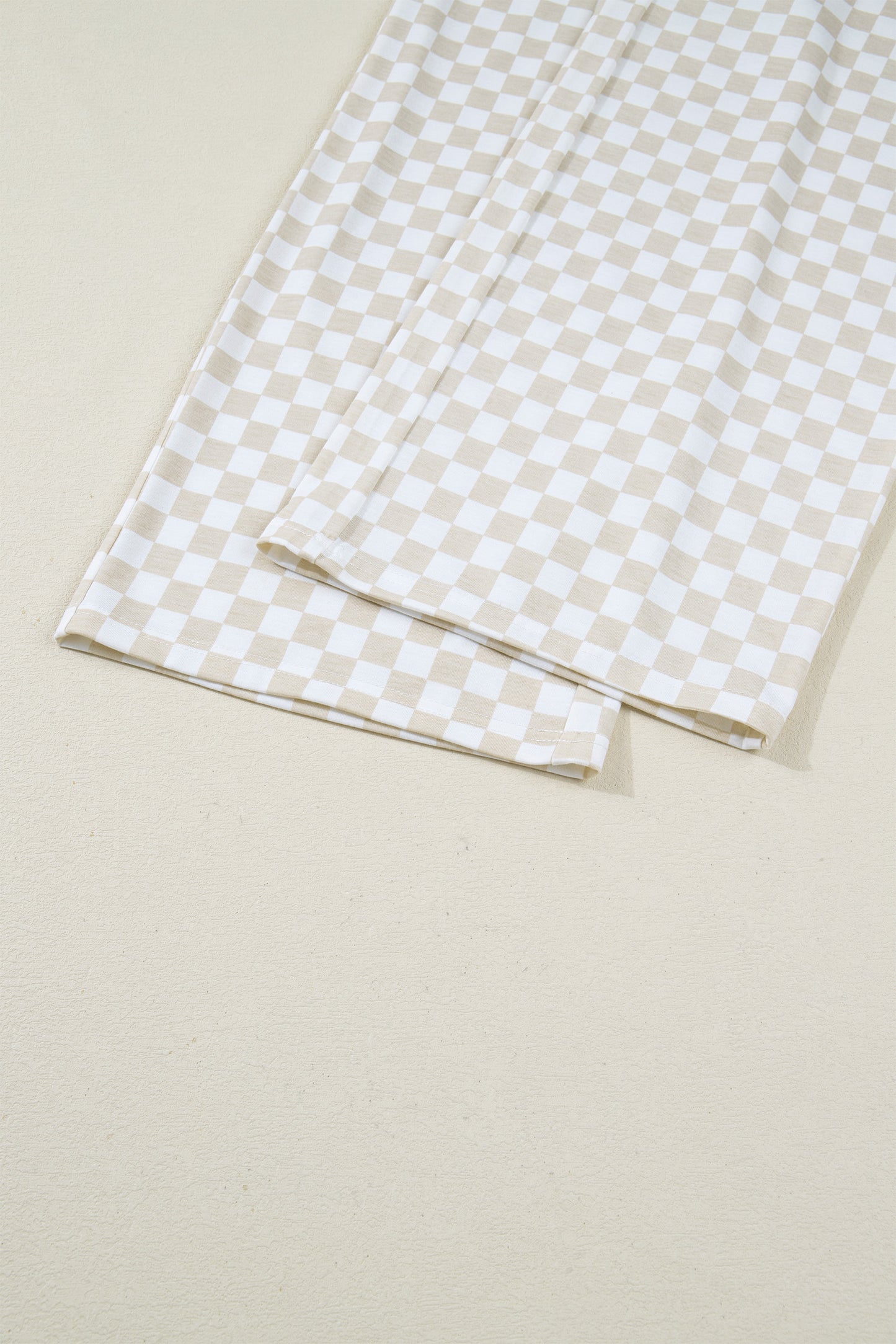 Khaki Checkered Print Half Sleeve Tee 2pcs Lounge Pant Set