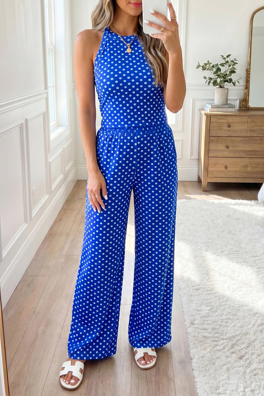 Polka Dot Print Slim Tank Loose Pants 2pcs Outfit