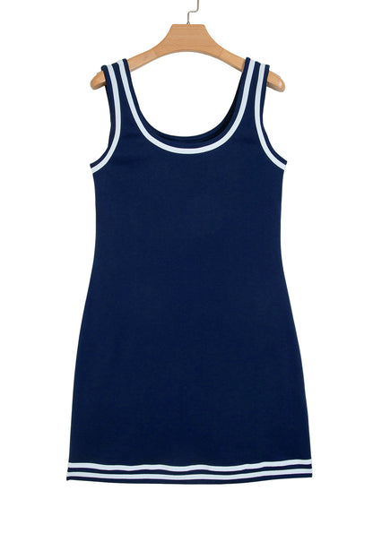 Contrast Trim U Neck Sleeveless Mini Dress