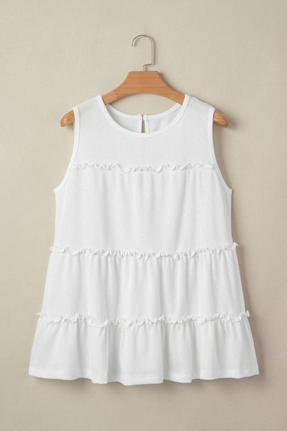 Dark Grey Tiered Frill Trim A-line Tank Top