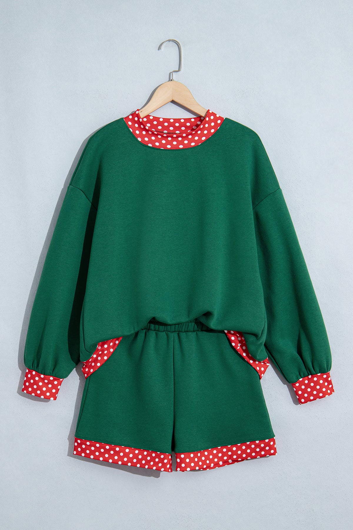 Polka Dot Trim Baggy Pullover 2pcs Short Set