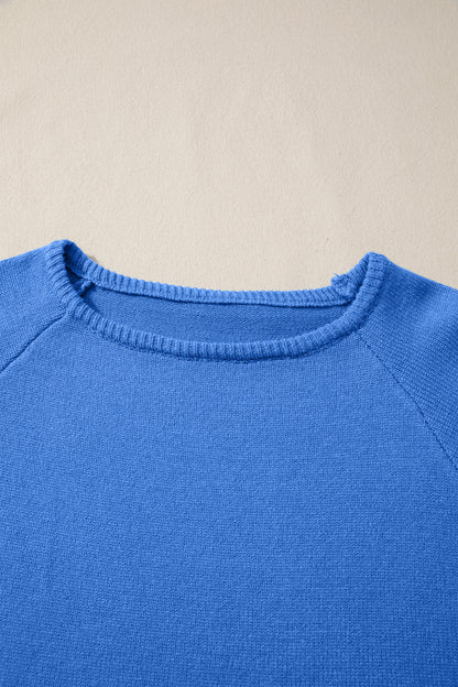 Sky Blue Solid Color Knit Loose Bracelet Sleeve Dolman Sweater