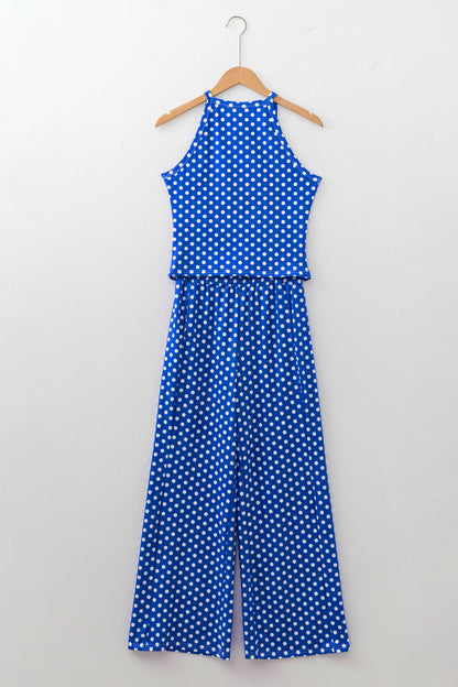 Polka Dot Print Slim Tank Loose Pants 2pcs Outfit