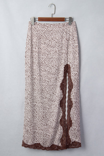 Cheetah Print Trim Split Long Western Skirt