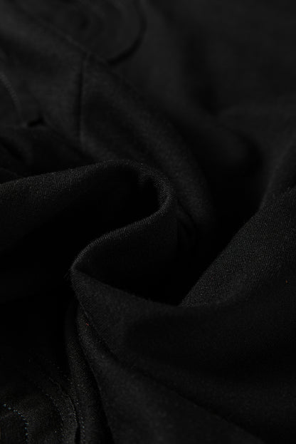 Black Solid Color Raw Seam Big Flower Patched Loose Overall Jumpsuit