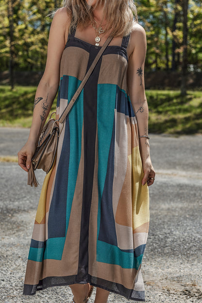 Brown Retro Geometric Printed Y Back Sleeveless Dress