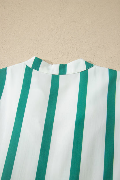 Stripe Ricrac Trim Notched Neck Half Sleeve Vacation Dress