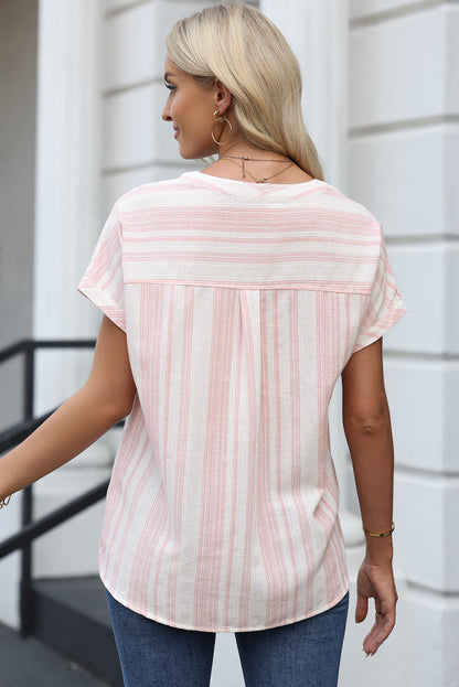 Gray Breathable Gauze Half Button Short Sleeve Casual Blouse